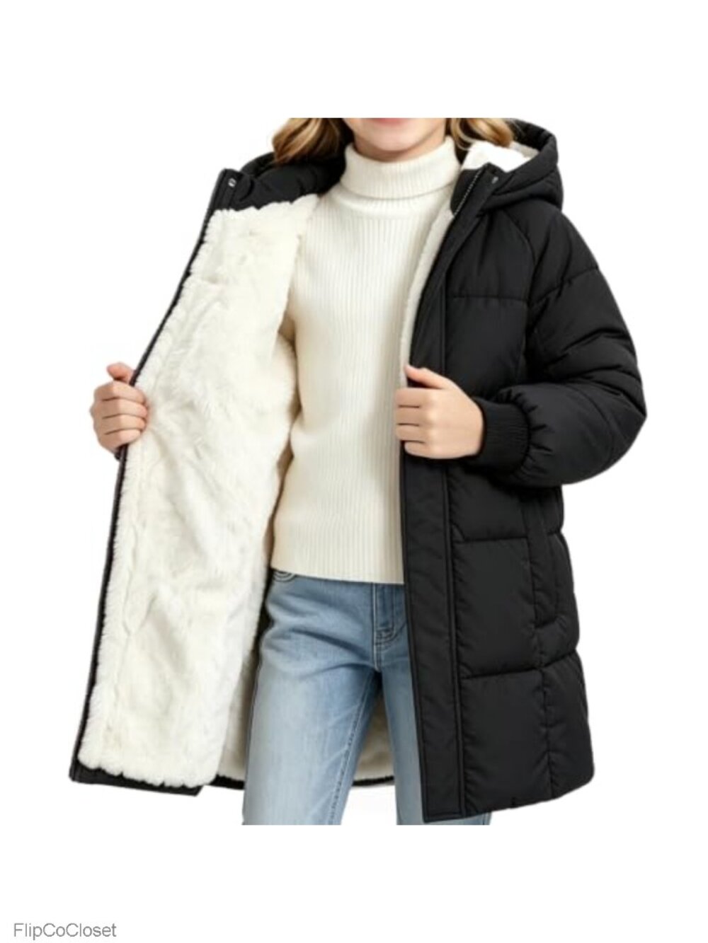 Girls Long Puffer Winter Coat Hooded Quilted Zip Jacket 7-14 Years